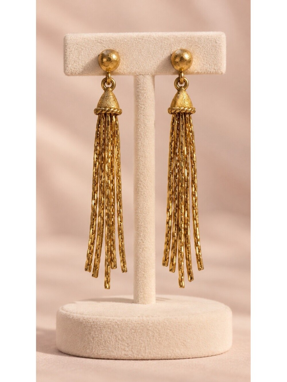 Gold Tone Jellyfish Inspired Chain Tassel Dangle Stud Earrings